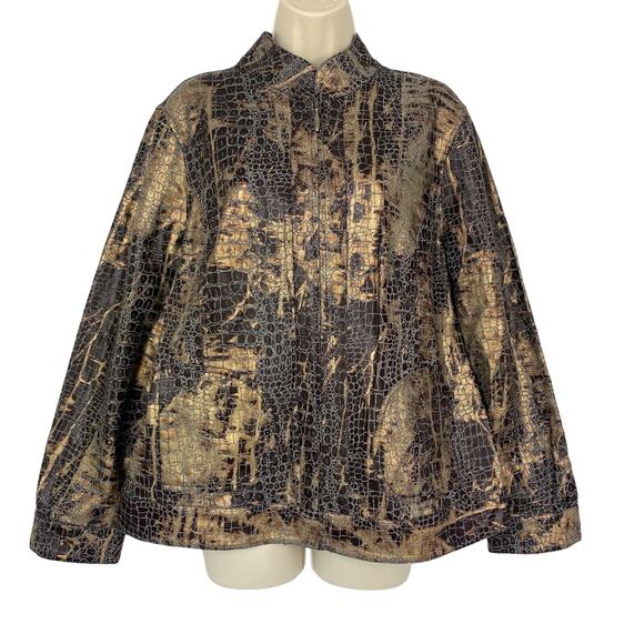 Chico's Jackets & Blazers - Chicos Jacket 2 REVERSIBLE Animal Print Denim Breyta Brown Gray Pockets Med NEW